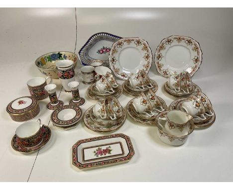 A hand embellished part tea service, a quantity of Wedgwood 'Clio' and other items.