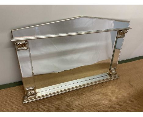 A decorative overmantel mirror in a classical style with column support mirrors to the sides, height 78cm, width 118 cm.