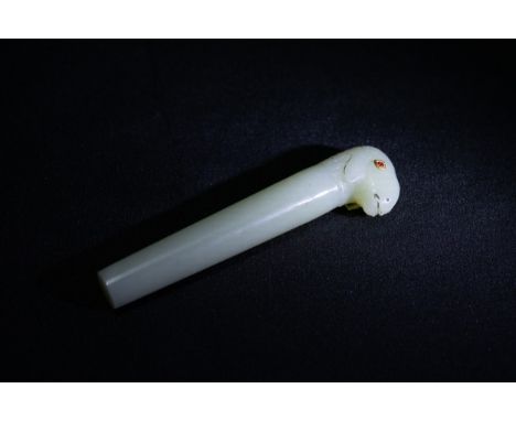 An Indian Mughal Jade Dagger Handle in the Form of a Goat Decorated with Gold and Gemstone Eyes.L: Approximately 9cm 