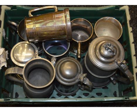 A mixed lot of vintage tankards including silver plated exaples etc