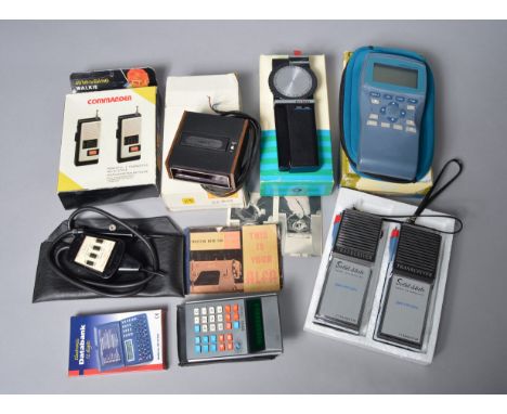 A mixed lot of vintage elctricals including a sewing mchine, walkie talkies, measuring devices etc