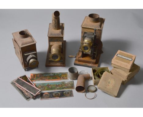 A quantity of vintage projectors including Magic Lantern examples and slides etc