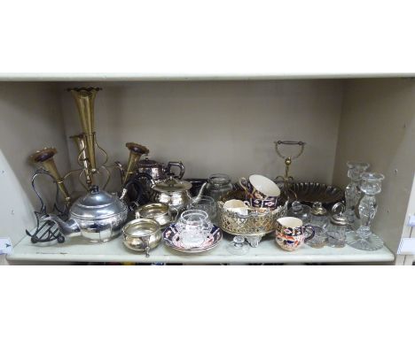 A mixed lot: to include silver plated tableware; and a brass epergne&nbsp; 