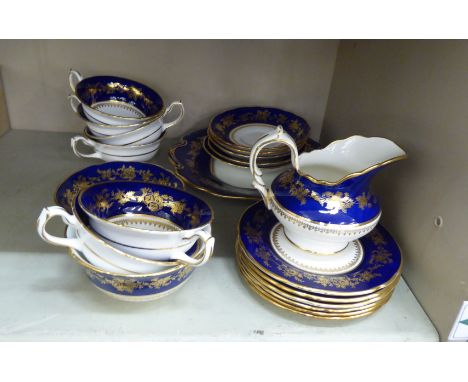 Hammersley bone china teaware, decorated on a midnight blue ground with gilding and foliate ornament&nbsp; 