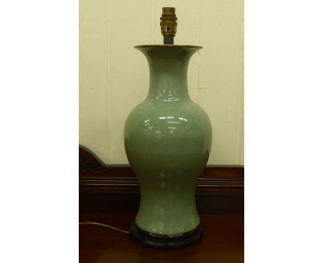 A 20thC Chinese celadon porcelain vase lamp&nbsp; 14.5"h&nbsp;&nbsp; 