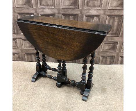 VICTORIAN OAK TEA TABLE, of 17th century design, two drop leafs, above barley twist legs on bobbin feet, 70cm high