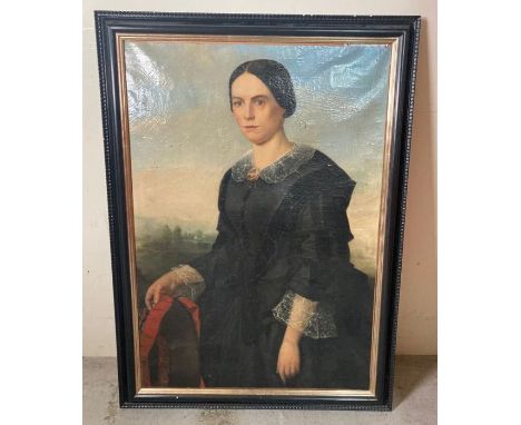 A portrait of a lady, oil on canvas of unknown artist 115cm x 83cm