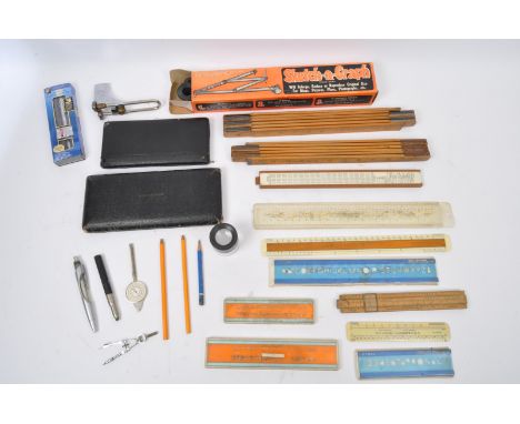 An assortment of early 20th century and later draughtsman's tools to include cased set marked for Wedeco Junior, Swiss made m