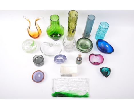 An assortment of vintage retro mid 20th century and later glass to include a Whitefriars style molar bowl, a Frank Thrower 'N