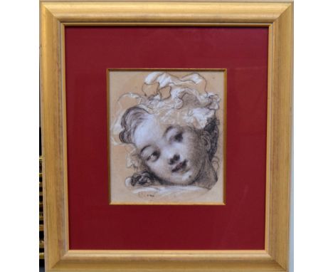 A charcoal study on paper after a Renaissance work, signed G Gay lower right, framed, 57 x 36cm together with a print of a Re