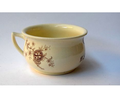 A decorated  ceramic chamber pot 23cmD and a vintage set of "Grosvenor" bathroom scales