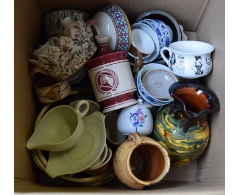 A large selection of mixed ceramics to include Poole Pottery, six blue and white oriental style bowls, a large jug painted wi