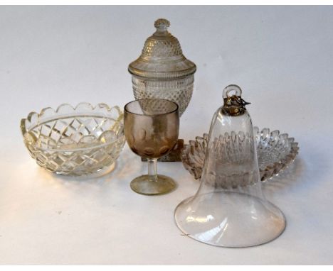 A selection of glass, including one crystal cut bowl, together with crystal cut oval shaped dish, crystal lidded goblet (clas