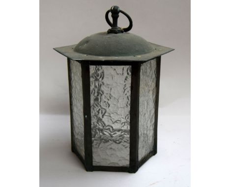 Vintage hexagonal metal ceiling mounted lantern 43cmH
