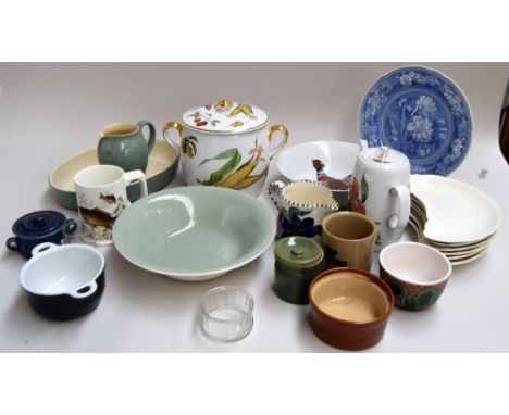 A mixed box of ceramics to include Richard Bramble serving dish of pheasants in flight; Royal Worcester 'Evesham', Denby ston