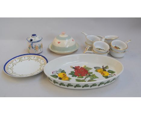 A mixed lot of ceramics including Portmeirion Pottery oval oven dish 36cmL, a studio pottery salad bowl (28cmD) and twelve ma