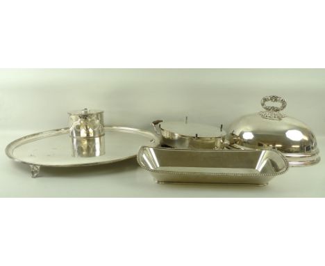 A collection of late 18th and early 19th century Old Sheffield plate, comprising a dish, of rounded rectangular trough form w