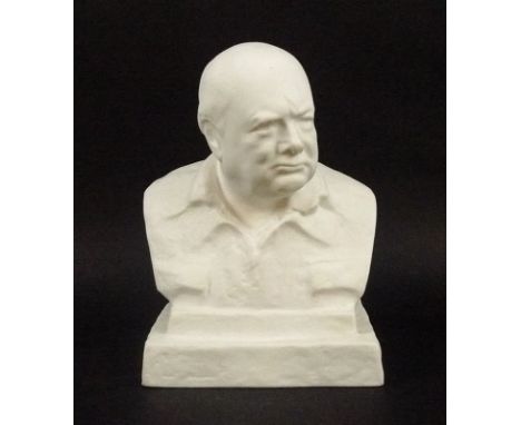 A Spode Parian ware bust of Winston S. Churchill, first edition after Oscar Nemon, 12 by 10 by 19cm. 