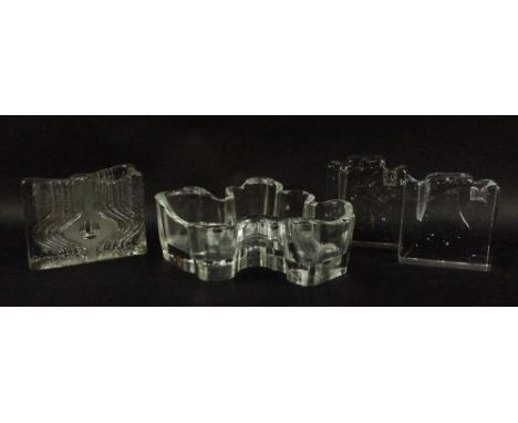 A collection of Scandinavian designer glass comprising a Lindshammar ice bowl designed by Christer Sjogren, 24 by 22 by 8cm, 