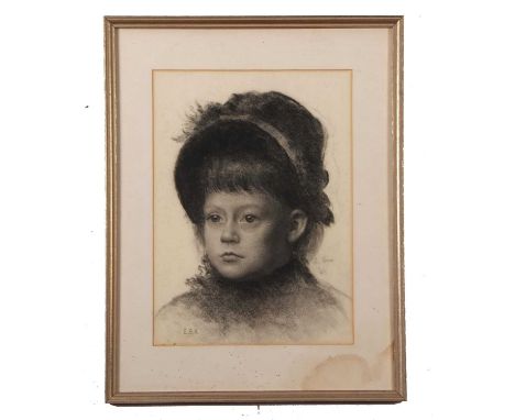 Gertrude C. Howes (British,1863-1942, Norwich, Art Circle), portrait of a young girl in a bonnet, signed in pencil, 10x13.5in