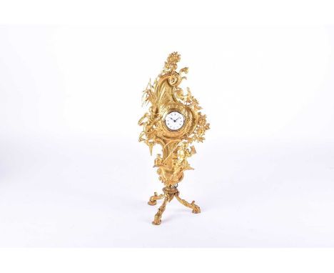 J. Watts of London No 2796. An 18th-century ormolu table clock' cast with rococo scrolls a young figure of time and cupid as 