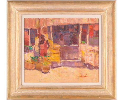George Devlin R.S.W., R. S.I. (Scottish. B. 1937), Traders Bangalore, oil on canvas, signed lower right, 35 cm x 40 cm, Ex Po