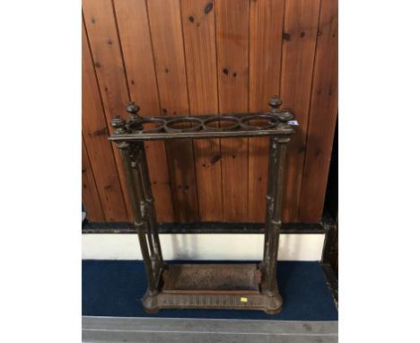 A cast iron stick stand, stamp C-B -Dale, numbers 249 and 330925, 42.5cm wide, and 59cm height