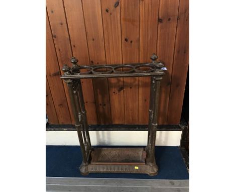 A cast iron stick stand, stamp C-B -Dale, numbers 249 and 330925, 42.5cm wide, and 59cm height