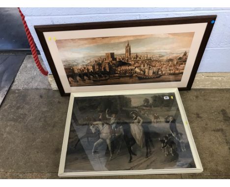 A print of the hunt and a print of Newcastle Upon Tyne