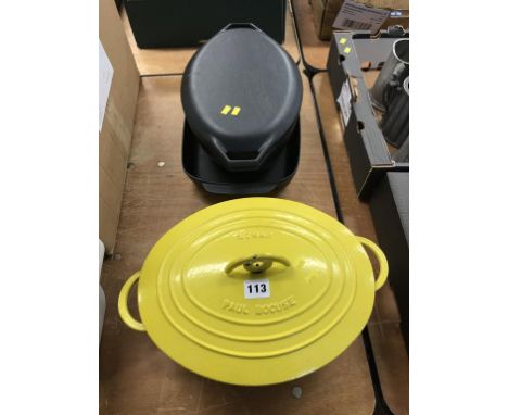 Cast iron AGA cookware, and an enamel pot