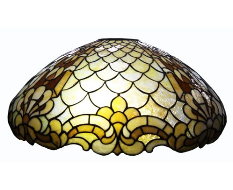 Revised Estimate. Duffner and Kimberley Art Nouveau glazed and leaded light shade, with ochre and caramel slag glass, in a st