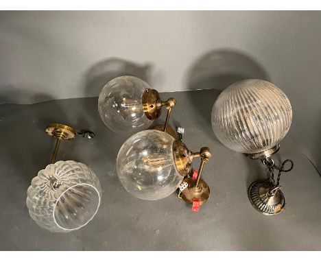 Four globe style, wall hanging lights and ceiling lights 