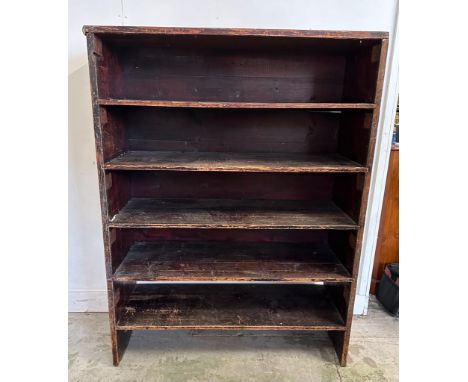 An vintage oak five shelf book case AF (H135cm W100cm D39cm)