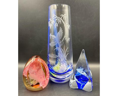 A selection of three boxed pieces of Caithness glass to include a vase.