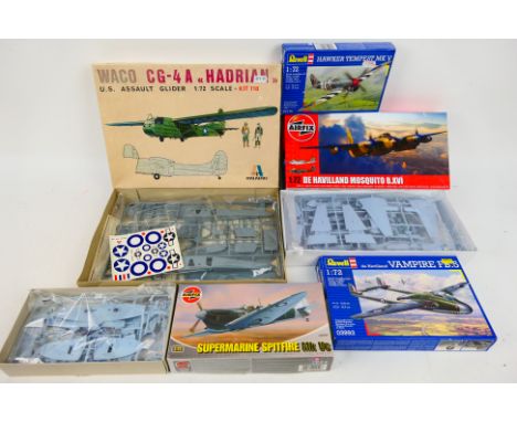 Italeri - Airfix - Revell - Five boxed 1:72 scale plastic military aircraft model kits. Lot includes Italeri #118 Waco CG-4A 