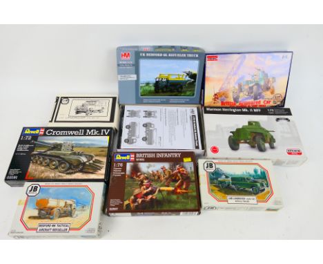 Attack Kits - JB Models - Roden - Revell - Others -Seven boxed plastic military vehicle and figure model kits in 1:72 and 1:7