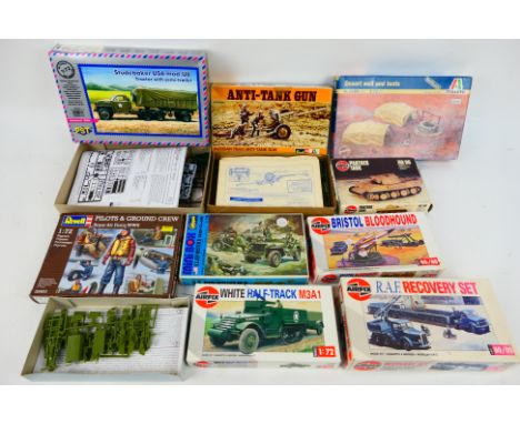 IBG Models - A squad of six boxed 1:72 scale plastic military vehicle, figures and accessory model kits. Lot includes Hasegaw