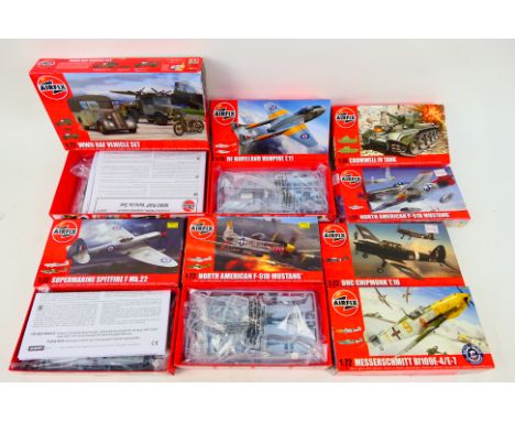 Airfix - Eight boxed 1:72 scale plastic military aircraft and military vehicle model kits from Airfix. Lot includes Airfix A0