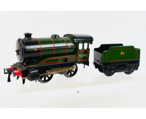 Hornby - An unboxed Hornby O gauge Type 51 clockwork 0-4-0 steam locomotive and tender Op.No. 50153 in BR green livery. The m