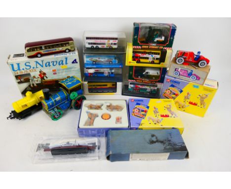 Kovap - Corgi - Others - A mixed lot of boxed diecast, unboxed tinplate, and a boxed model kit of a US Naval Gun. Lot include