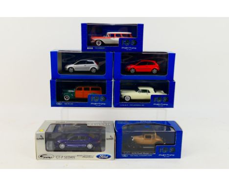 Minichamps - Classic Carlectables - 7 x boxed cars in 1:43 scale including 1958 Edsel Bermuda # FOR20005, 1956 Lincoln Contin