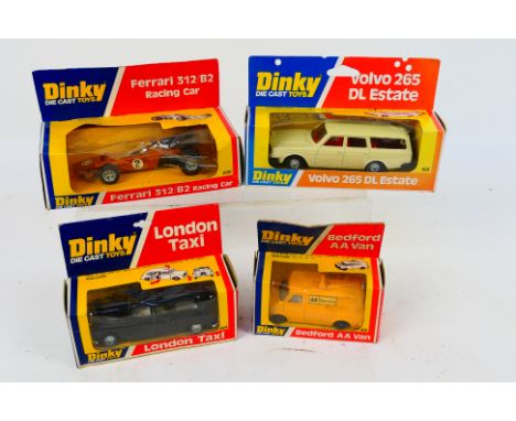 Dinky Toys - Four boxed diecast model vehicles from Dinky. Lot consists of #226 Ferrari 312/B2 Racing car; #412 Bedford AA Va