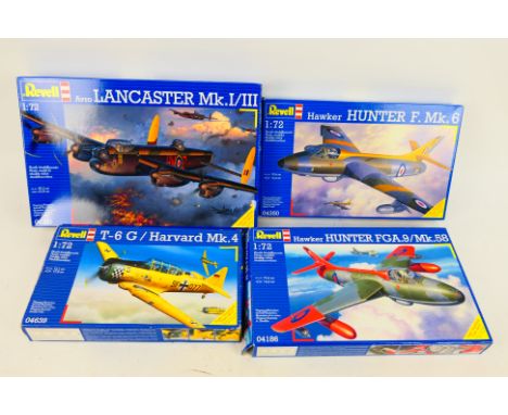 Revell - Four boxed 1:72 scale plastic military aircraft model kits from Revell. Lot consists of Revell #04300 Avro Lancaster