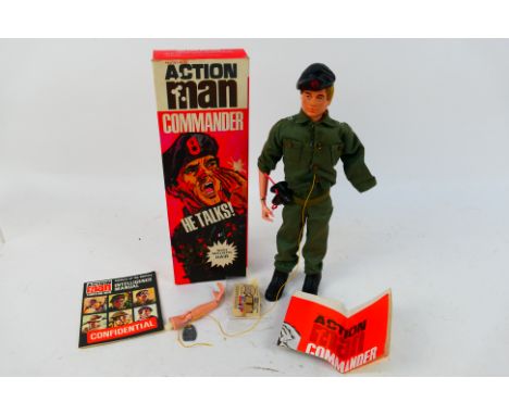 Palitoy - Action Man - A boxed vintage talking Action Man Commander. The blonde flock haired figure marked 'Made in England b