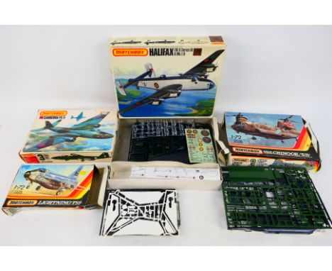 Matchbox - Four boxed 1:72 scale plastic aircraft model kits from Matchbox. Lot consists of Matchbox PK-604 Handley Page Hali