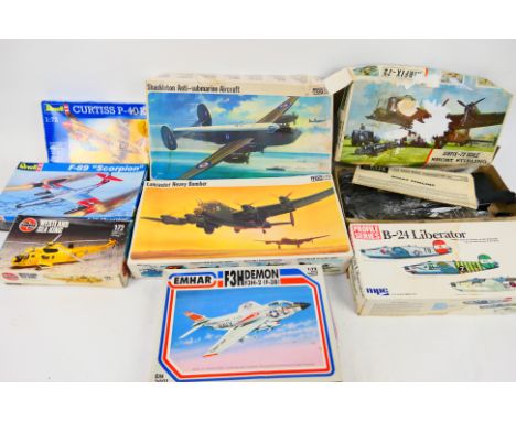 Frog - Airfix - Revell - Emhar - A collection of eight boxed vintage 1:72 scale plastic military aircraft model kits. Lot inc