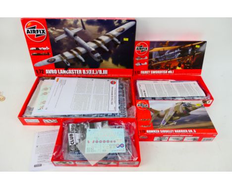 Airfix - Three boxed 1:72 scale plastic military aircraft model kits from Airfix. Lot consists of Ao8013 Avro Lancaster B.1 (