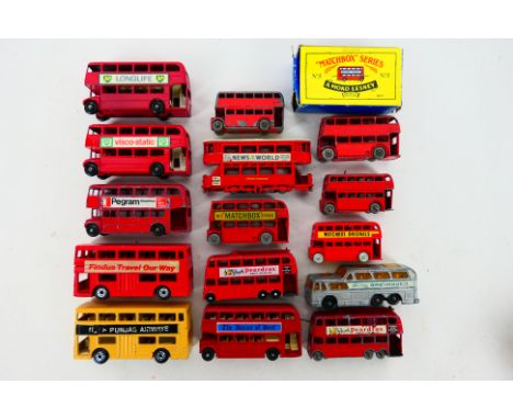 Matchbox - A group of bus models including Routemaster # 5 with both variations of BP signage, 2 x Peardrax trolleybuses # 56