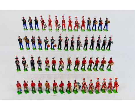 T and M Models - A collection of 58 x painted metal marching band figures marked T and M Models on the base. They appear in G