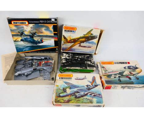 Matchbox - Four boxed 1:72 scale plastic military aircraft model kits from Matchbox. Lot consists of Matchbox PK-402 Wellingt